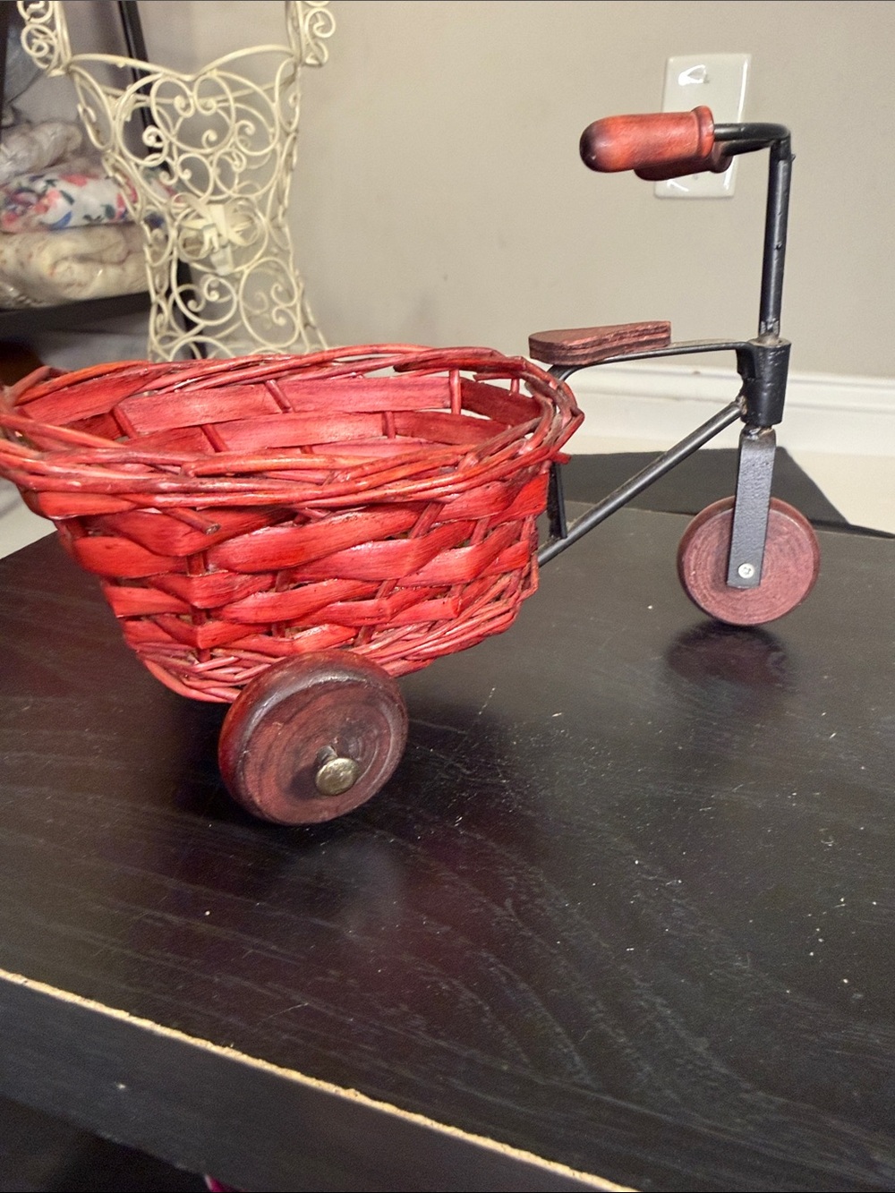 Red Wicker Tricycle Basket Accent - Decorative Home Decor